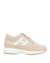 Hogan Woman Sneakers Beige Size 10 Leather, Textile Fibers In Beige