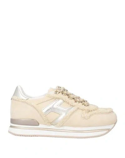 Hogan Woman Sneakers Beige Size 5.5 Soft Leather, Textile Fibers