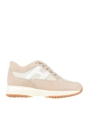 Hogan Woman Sneakers Beige Size 10 Leather, Textile Fibers In Beige