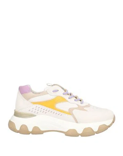 Hogan Woman Sneakers Beige Size 8 Leather In Multi