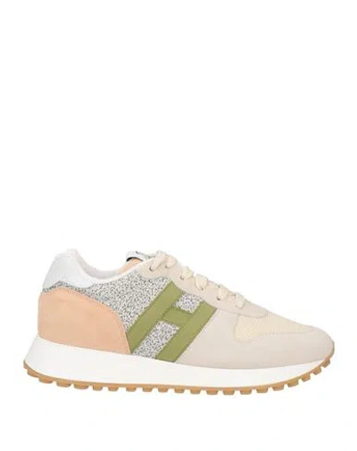 Hogan Woman Sneakers Off White Size 6 Soft Leather, Textile Fibers In Beige