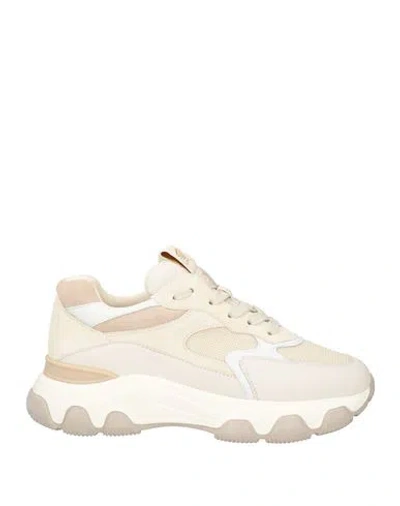 Hogan Woman Sneakers Beige Size 11 Textile Fibers, Leather
