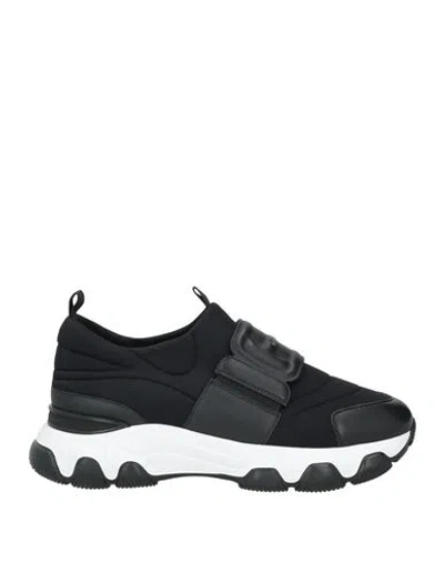 HOGAN HOGAN WOMAN SNEAKERS BLACK SIZE 6.5 LEATHER, TEXTILE FIBERS