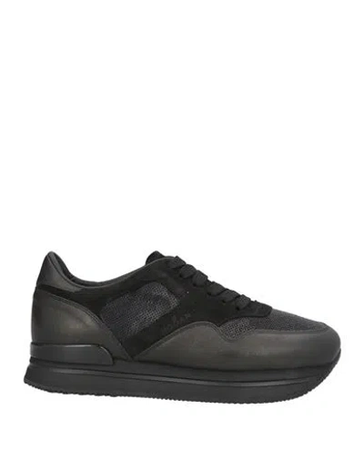 Hogan Woman Sneakers Black Size 7 Soft Leather, Textile Fibers