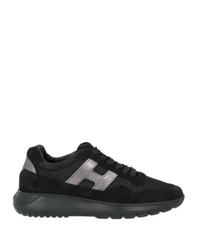 Hogan Woman Sneakers Black Size 7 Textile Fibers, Leather