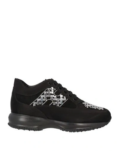 Hogan Woman Sneakers Black Size 7 Textile Fibers, Leather