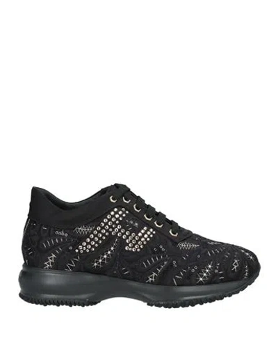 Hogan Woman Sneakers Black Size 8 Textile Fibers