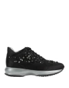 Hogan Woman Sneakers Black Size 8 Textile Fibers, Leather