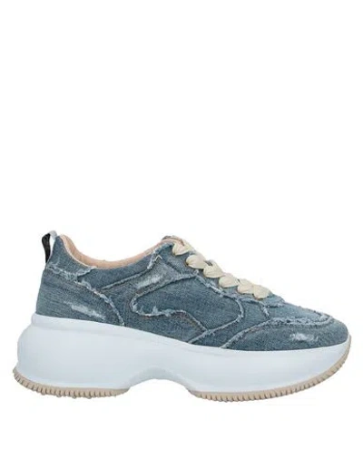 Hogan Woman Sneakers Blue Size 5 Textile Fibers, Soft Leather