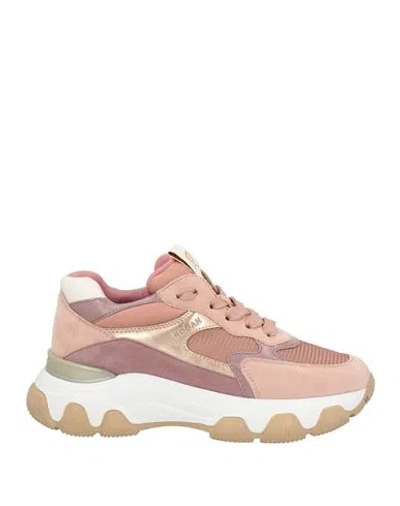 Hogan Woman Sneakers Pastel Pink Size 7 Soft Leather, Textile Fibers