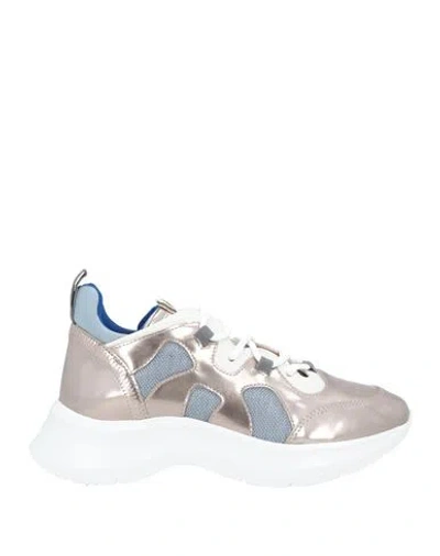 Hogan Woman Sneakers Bronze Size 7.5 Cow Leather, Textile Fibers In Yellow