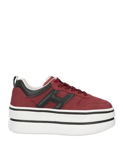 Hogan Woman Sneakers Burgundy Size 8 Calfskin In Red