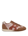 Hogan Woman Sneakers Camel Size 5 Leather, Textile Fibers In Beige