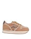 Hogan Woman Sneakers Camel Size 5 Soft Leather, Textile Fibers In Beige