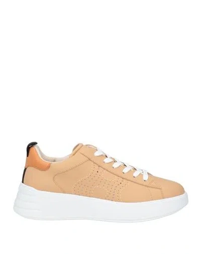 Hogan Woman Sneakers Camel Size 8 Leather In Beige