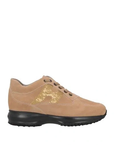 Hogan Woman Sneakers Camel Size 8 Soft Leather In Beige