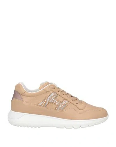 Hogan Woman Sneakers Camel Size 8 Soft Leather In Beige