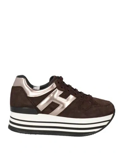 Hogan Woman Sneakers Dark Brown Size 8 Leather