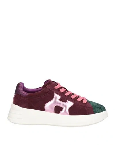 Hogan Woman Sneakers Plum Size 8 Leather, Textile Fibers In Purple