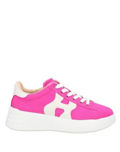 Hogan Woman Sneakers Fuchsia Size 6.5 Leather, Textile Fibers In Pink