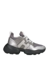 Hogan Woman Sneakers Dark Purple Size 7 Textile Fibers, Leather In Gray