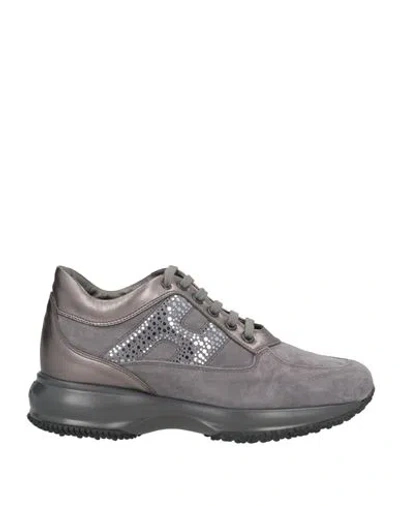 Hogan Woman Sneakers Grey Size 7.5 Soft Leather In Gray