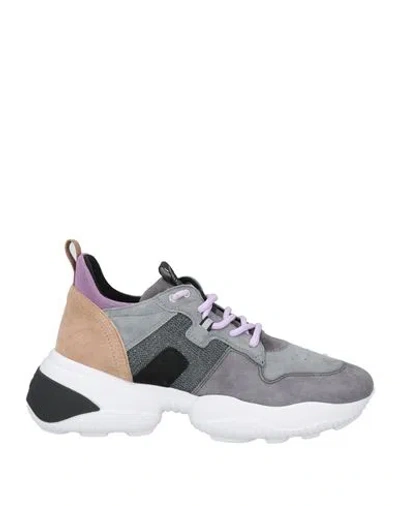 Hogan Woman Sneakers Grey Size 7.5 Leather, Textile Fibers