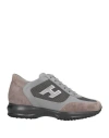 Hogan Woman Sneakers Grey Size 8 Leather, Textile Fibers In Gray