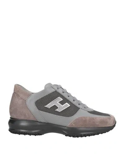 Hogan Woman Sneakers Grey Size 8 Leather, Textile Fibers In Gray