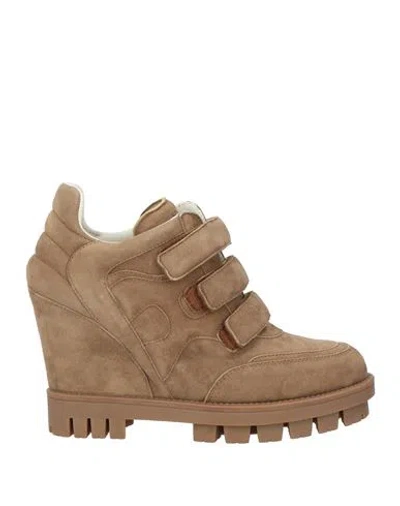 Hogan Woman Sneakers Khaki Size 8 Leather In Nude