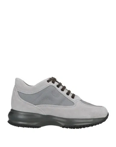 Hogan Woman Sneakers Lead Size 5 Leather, Textile Fibers In Gray