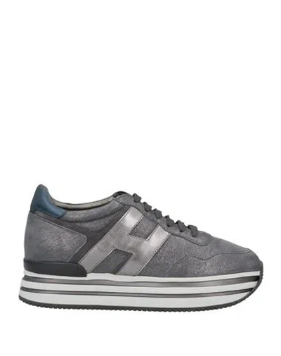 Hogan Woman Sneakers Lead Size 8.5 Soft Leather In Grey