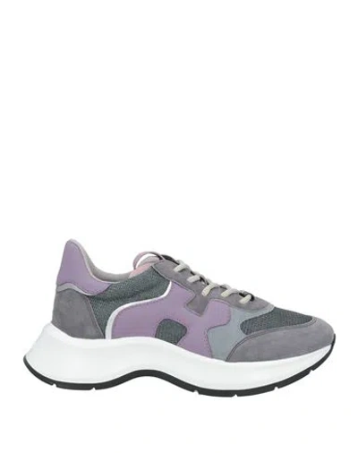 Hogan Woman Sneakers Lead Size 7.5 Leather, Textile Fibers In Grey