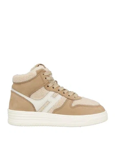 Hogan Woman Sneakers Light Brown Size 6.5 Leather, Textile Fibers