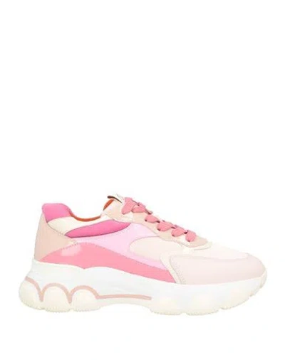 Hogan Woman Sneakers Light Pink Size 8 Calfskin, Textile Fibers In Neutral