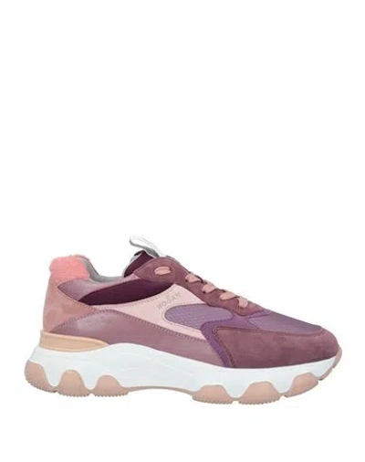 Hogan Woman Sneakers Mauve Size 5.5 Leather, Textile Fibers In Purple