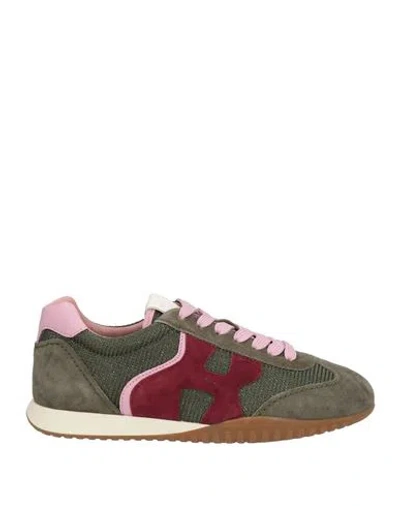 Hogan Woman Sneakers Military Green Size 5.5 Leather, Textile Fibers