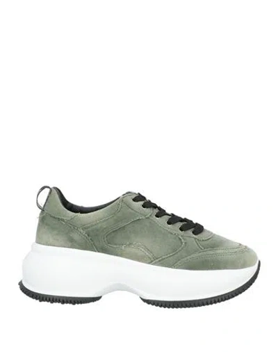 Hogan Woman Sneakers Military Green Size 7 Textile Fibers