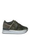 Hogan Woman Sneakers Military Green Size 10 Leather In Green