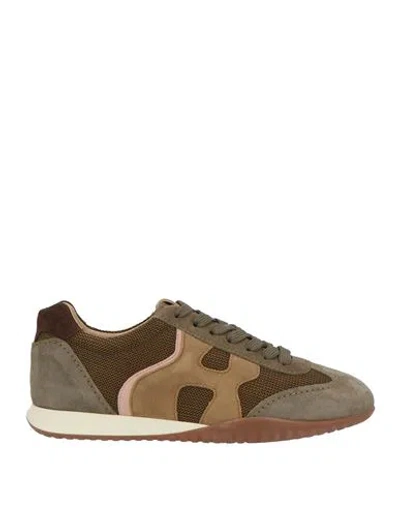 Hogan Woman Sneakers Military Green Size 7.5 Leather, Textile Fibers In Brown