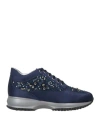 Hogan Woman Sneakers Navy Size 6.5 Textile Fibers, Leather In Navy Blue