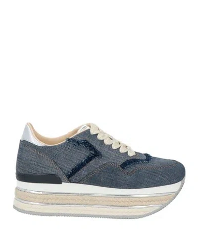 Hogan Woman Sneakers Navy Size 8 Textile Fibers, Leather In Navy Blue