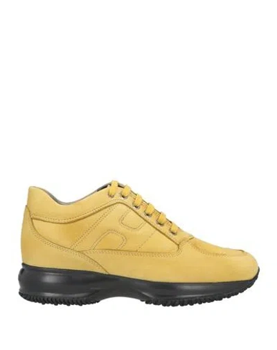 Hogan Woman Sneakers Ocher Size 8 Soft Leather In Yellow