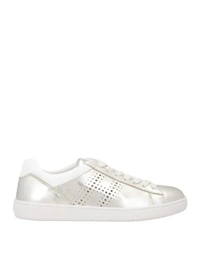 Hogan Woman Sneakers Platinum Size 8 Soft Leather In Grey