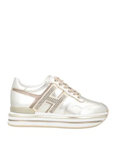 Hogan Woman Sneakers Platinum Size 8 Leather In White