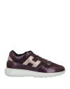Hogan Woman Sneakers Plum Size 6 Soft Leather, Textile Fibers In Purple