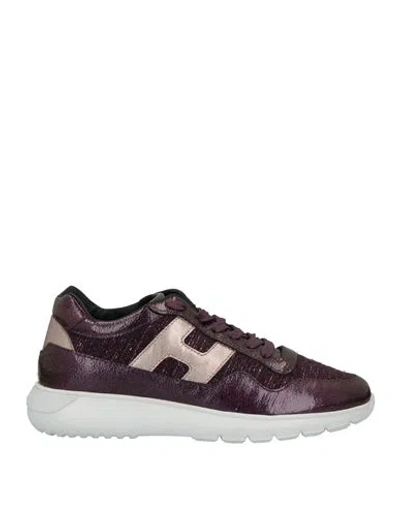 Hogan Woman Sneakers Plum Size 6 Soft Leather, Textile Fibers In Purple