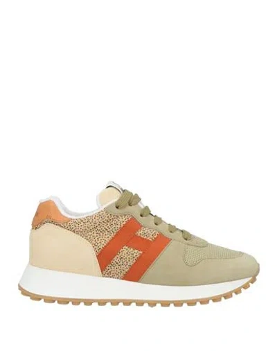 Hogan Woman Sneakers Sage Green Size 7.5 Leather, Textile Fibers In Multi