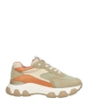 Hogan Snaekers Hyperactive In Camoscio E Tessuto Verde Dettagli Cuoio In Sage Green