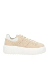 Hogan H-stripes Logo-perforated Leather Sneakers In Beige